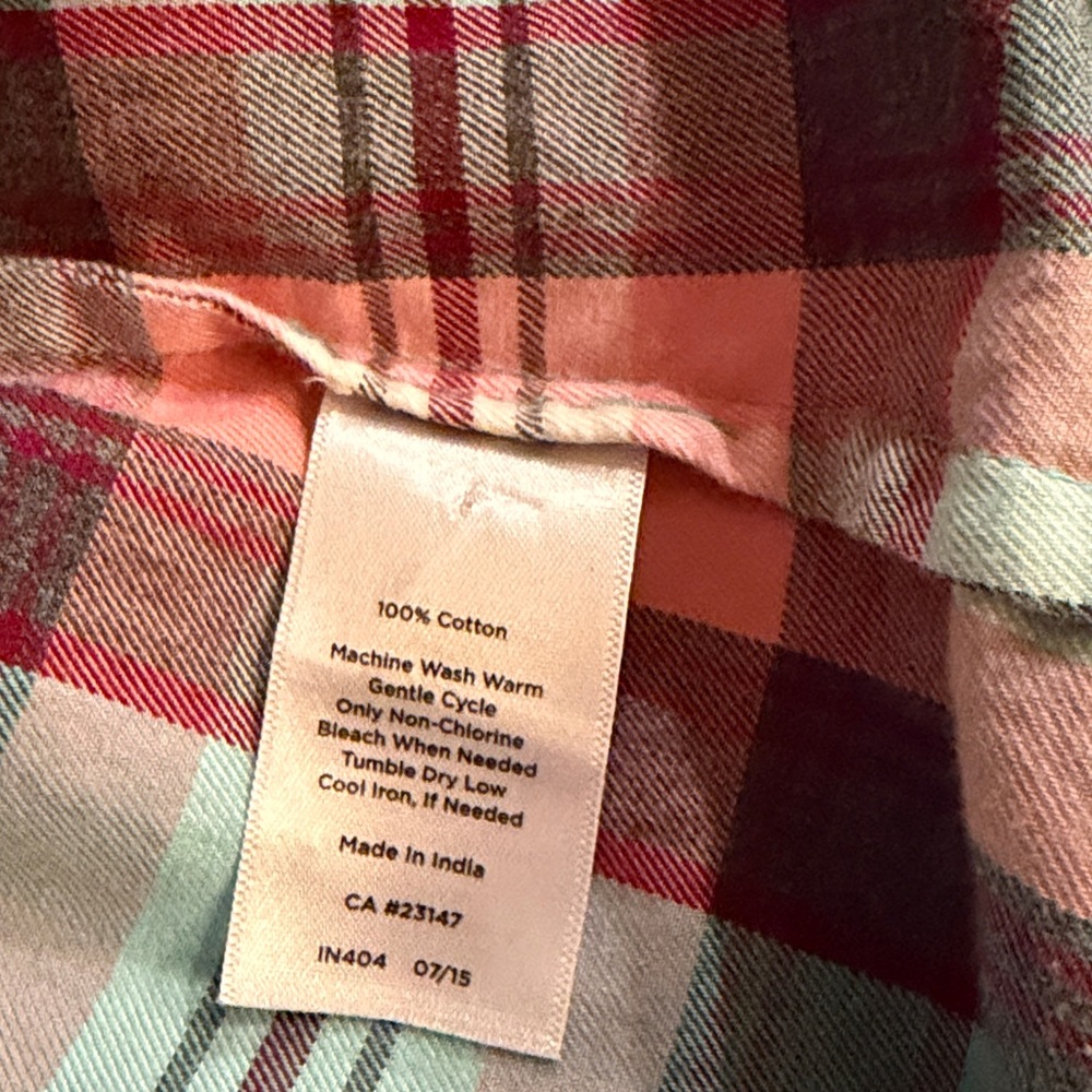 Talbots Plaid Button-Down Shirt in Teal and Coral Womens L like new - Picture 5 of 5